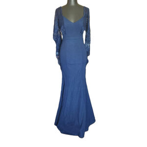 Lulus Navy Blue Lace Mermaid Gown Dress Small